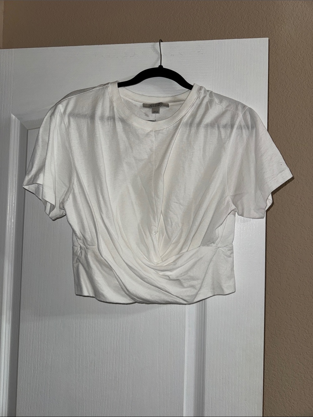 All Saints White Draped Crop Tee